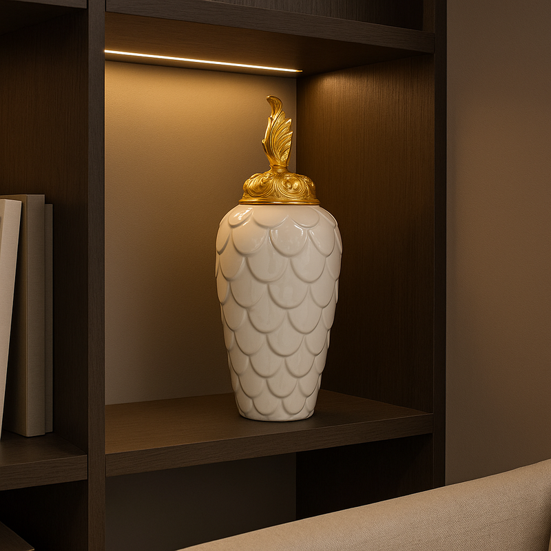 Vaso Escamado Off-White Luxo | Casa Prática