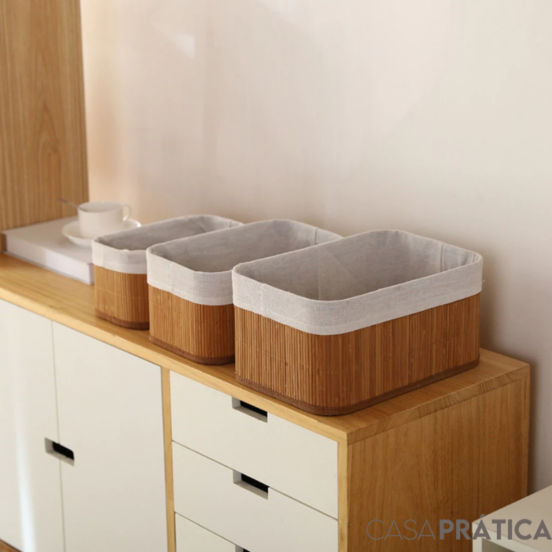 Kit 3 Cestos de Bambu com Forro | Casa Prática
