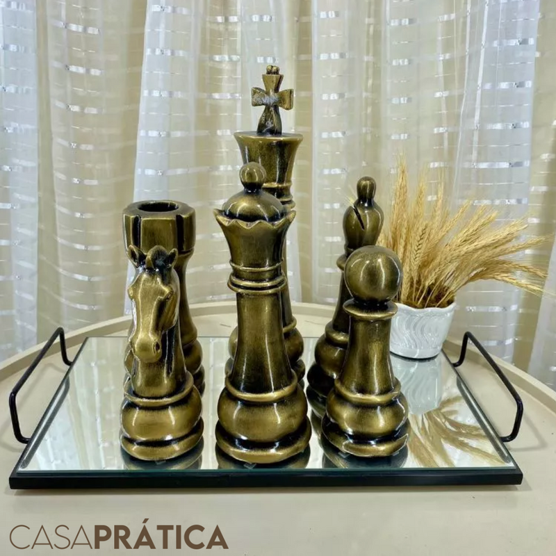 Kit 6 Esculturas Xadrez Luxo – Casa Prática