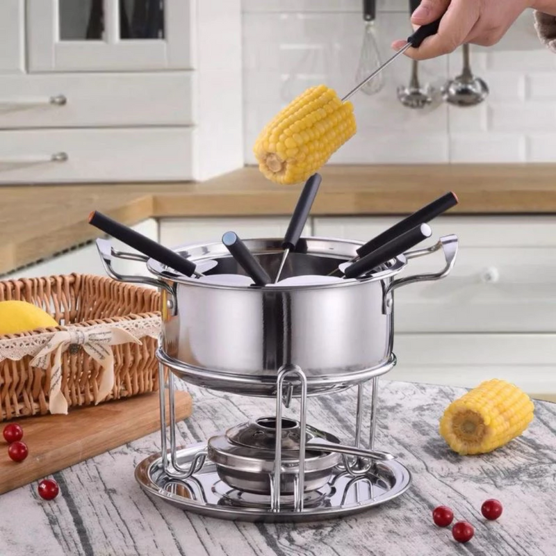 Panela de Fondue Inox | Kit 11 Peças - Casa Prática
