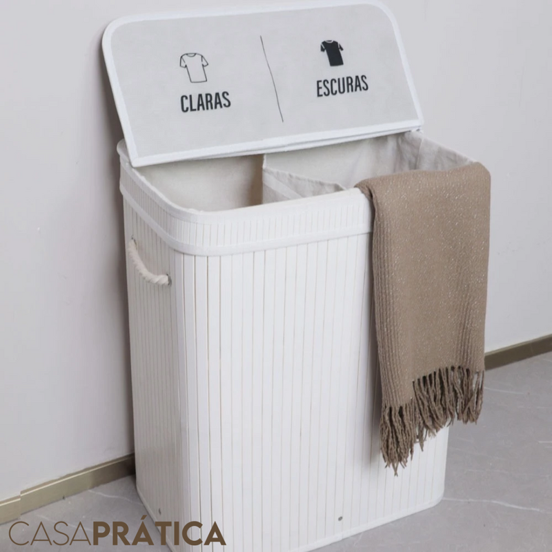 Cesto de Roupas Bambu 105L | Divisória - Casa Prática
