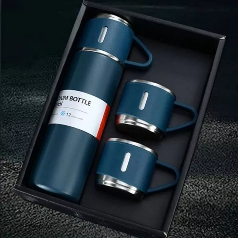 Kit Garrafa Térmica 500ml + 3 Xícaras - Casa Prática