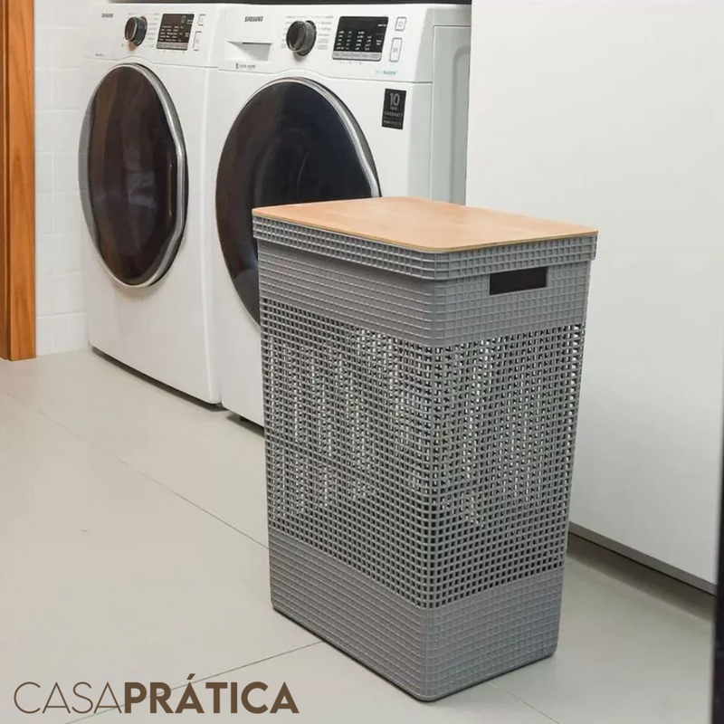 Cesto Roupa Suja 49L | Tampa Bambu - Casa Prática