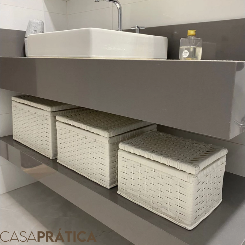 Kit 3 Baús Organizadores Fibra Sintética P/M/G - Casa Prática