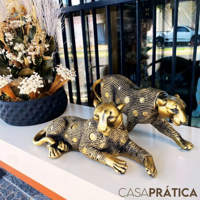 Escultura Pantera Dourada Casal – Casa Prática