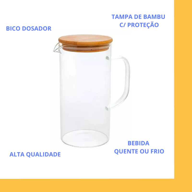 Jarra de Vidro com Tampa de Bambu 1L - Casa Prática