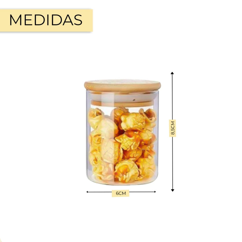 Kit 10 Potes de Vidro 200ml | Tampa de Bambu Hermética - Casa Prática