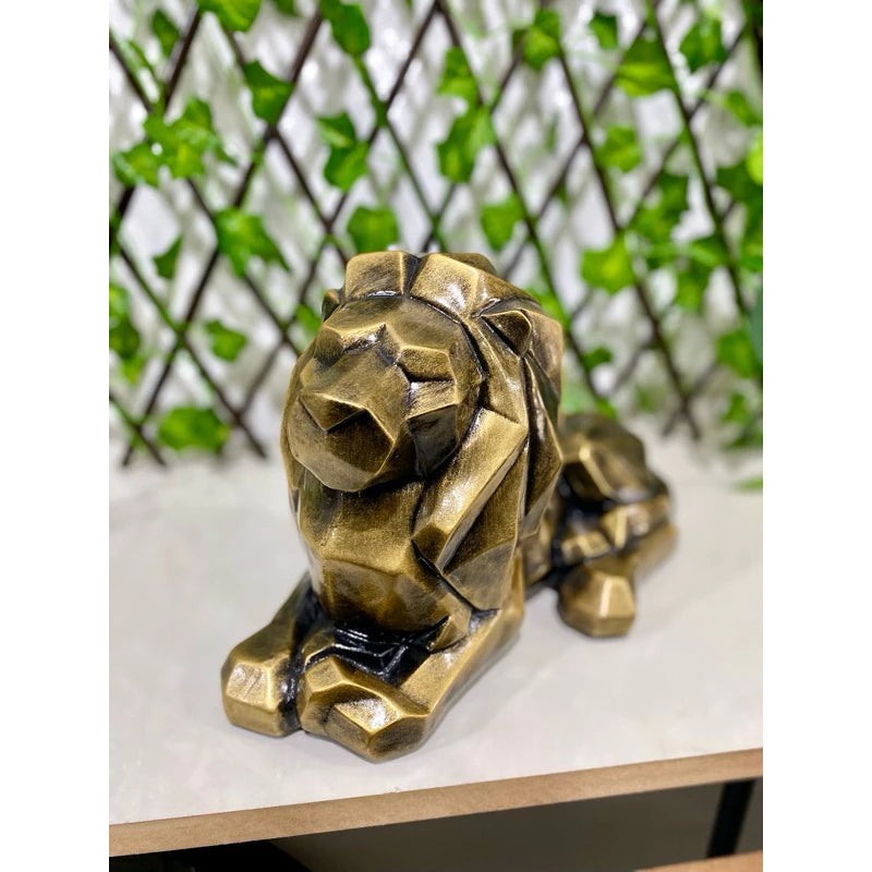 Escultura Leão Moderno Dourado