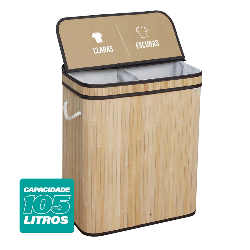 Cesto de Roupas Bambu 105L | Divisória - Casa Prática