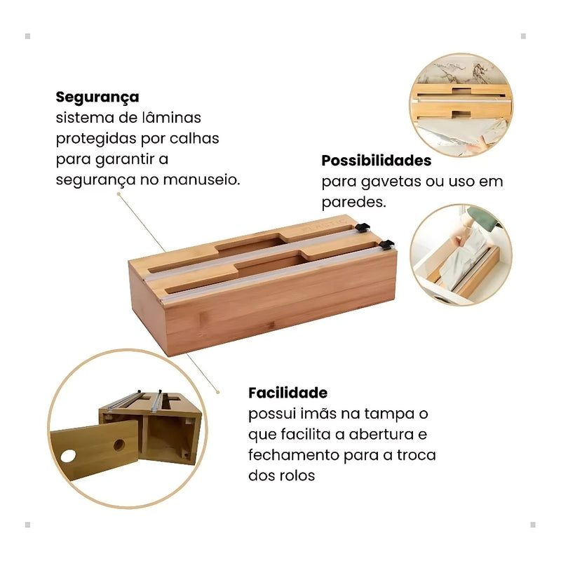 Suporte para Rolos de Papel Alumínio em Bambu