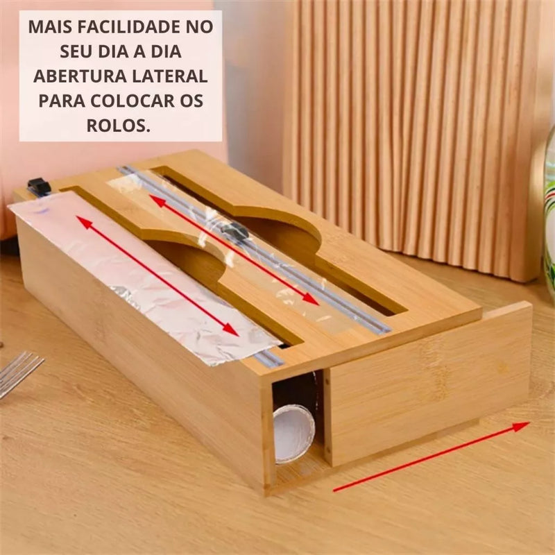 Suporte para Rolos de Papel Alumínio em Bambu
