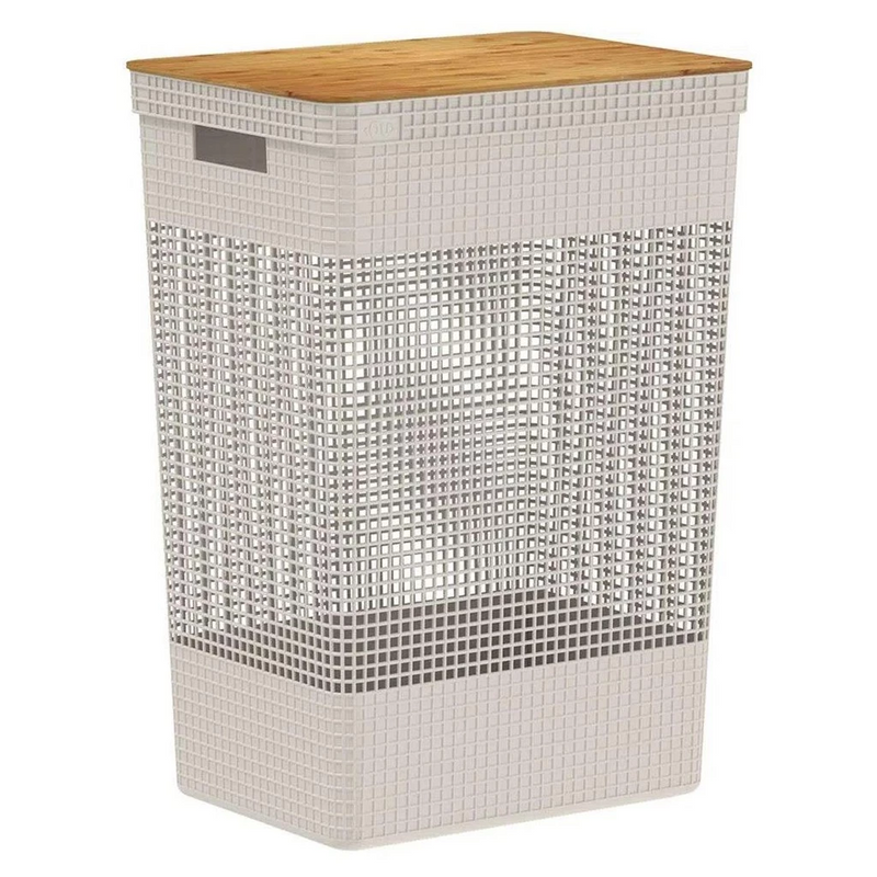 Cesto Roupa Suja 49L | Tampa Bambu - Casa Prática